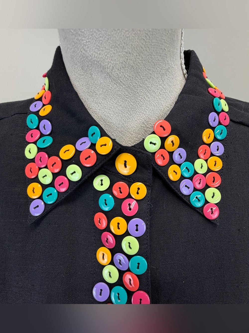 VTG Diane Gilman Black Linen Blend Blouse Top Sz XL Multicolor Button Accent NWT - Picture 4 of 15